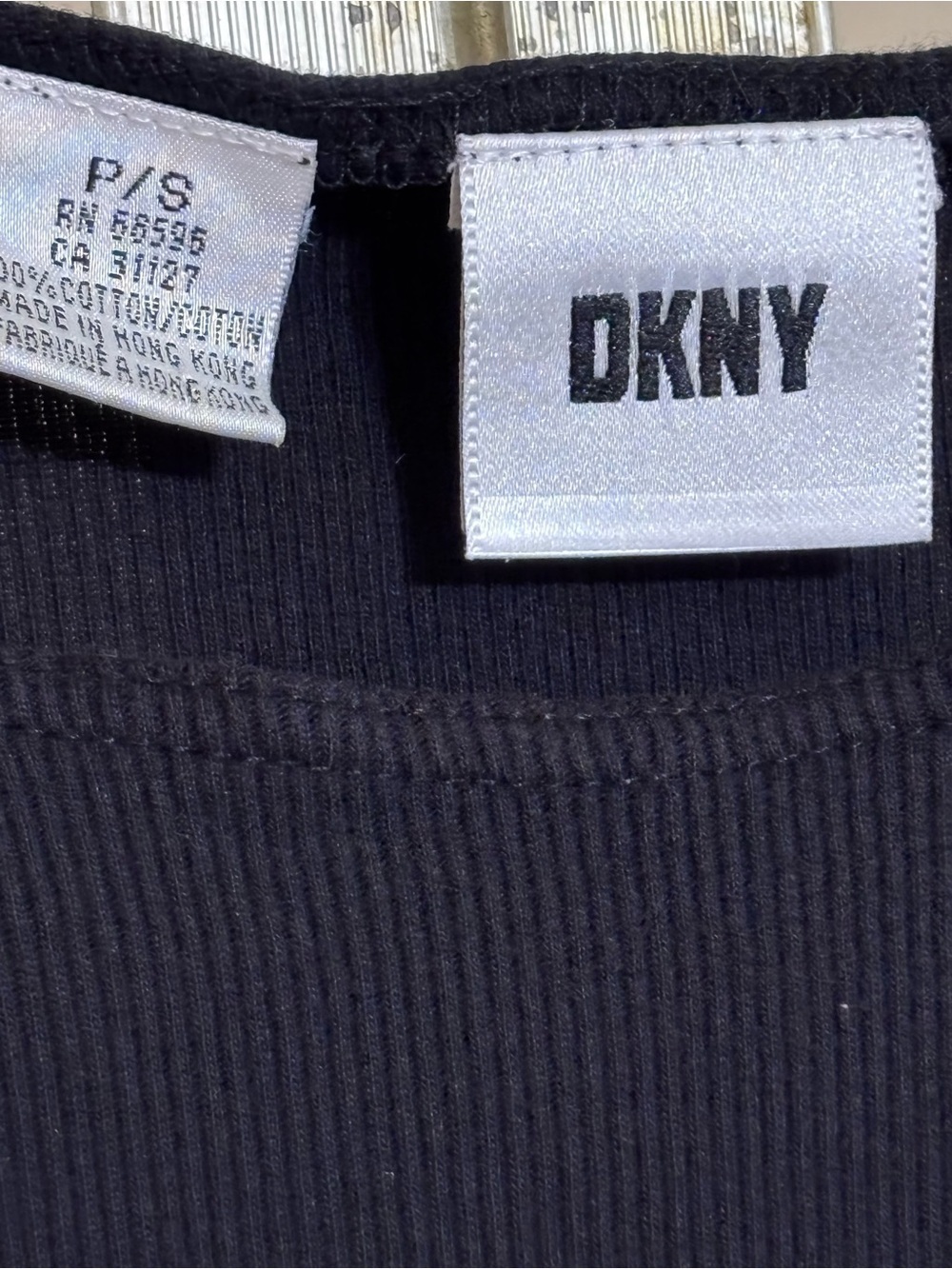 DKNY Black Ribbed Baby Tee - Short Sleeve Crew Neck - Size P/S - Picture 3 of 9